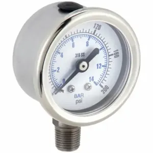 PIC GAUGES PRO-301D-158G-01 Industrial Pressure Gauge, 0 To 200 PSI, 1 1/2 Inch Dial, Field-Fillable | CT7TJQ 54XP82