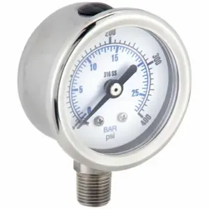 PIC GAUGES PRO-301D-158I-01 Industrial Pressure Gauge, 0 To 400 PSI, 1 1/2 Inch Dial, Field-Fillable | CT7TRT 54XP84