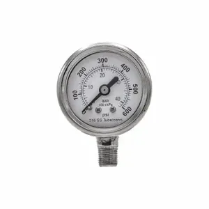 PIC GAUGES PRO-301D-158K-01 Industrial Pressure Gauge, 0 To 600 PSI, 1 1/2 Inch Dial, Field-Fillable | CT7TNH 54XP85