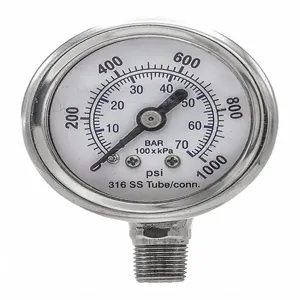 PIC GAUGES PRO-301D-158M-01 Pressure Gauge, 0 To 1000 Psi Range, 1/8 MNPT, +/-2-1-2% Gauge Accuracy | CH6RFF 54XP86