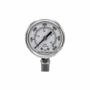 PIC GAUGES PRO-301D-204K-01 Industrial Pressure Gauge, 0 To 600 PSI, 2 Inch Dial, Field-Fillable, 1/4 Inch Npt Male | CT7TNV 54XP89