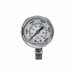 PIC GAUGES PRO-301D-204R-01 Industrial Pressure Gauge, 0 To 5000 Psi, 2 Inch Dial, Field-Fillable, 1/4 Inch Npt Male | CT7TMH 54XP90