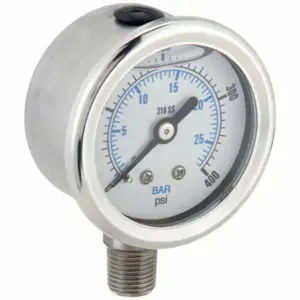 PIC GAUGES PRO-301L-158I-01 Industrial Pressure Gauge, 0 To 400 Psi, 1 1/2 Inch Dial, Liquid-Filled, 1/8 Inch Npt Male | CT7TLR 54XN97