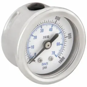 PIC GAUGES PRO-302D-158M-01 Industrial Pressure Gauge, 0 To 1000 PSI, 1 1/2 Inch Dial, Field-Fillable | CT7TFX 54XP94