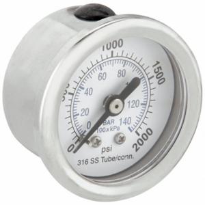 PIC GAUGES PRO-302D-158O-01 Industrial Pressure Gauge, 0 To 2000 PSI, 1 1/2 Inch Dial, Field-Fillable | CT7TJD 54XP95