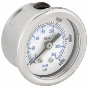 PIC GAUGES PRO-302D-158R-01 Industrial Pressure Gauge, 0 To 5000 PSI, 1 1/2 Inch Dial, Field-Fillable | CT7TLZ 54XP96