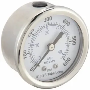 PIC GAUGES PRO-302D-204K-01 Industrial Pressure Gauge, 0 To 600 PSI, 2 Inch Dial, Field-Fillable, 1/4 Inch Npt Male | CT7TNW 54XP99