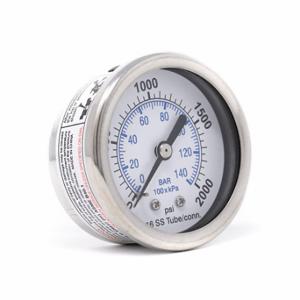 PIC GAUGES PRO-302D-204O-01 Industrial Pressure Gauge, 0 To 2000 Psi, 2 Inch Dial, Field-Fillable, 1/4 Inch Npt Male | CT7TTJ 54XR02