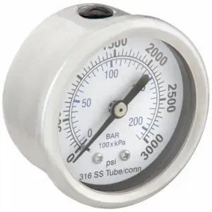 PIC GAUGES PRO-302D-204P-01 Industrial Pressure Gauge, 0 To 3000 Psi, 2 Inch Dial, Field-Fillable, 1/4 Inch Npt Male | CT7TKH 54XR03