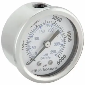 PIC GAUGES PRO-302D-204R-01 Industrial Pressure Gauge, 0 To 5000 Psi, 2 Inch Dial, Field-Fillable, 1/4 Inch Npt Male | CT7TMJ 54XR04