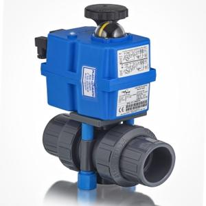 PLAST-O-MATIC TEBVB5-1-150VT-PV-A Ball Valve, Electric Actuated, 3-Way, 3 Hole, Viton Seal, PVC, 1-1/2 Inch Size | CD4MFB