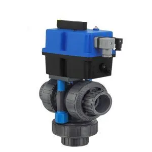 PLAST-O-MATIC TEBVC01-200EPT-PV Ball Valve, Electric Actuated, 3-Way, EPDM Seal, PVC, 2 Inch Size | CD4MHL