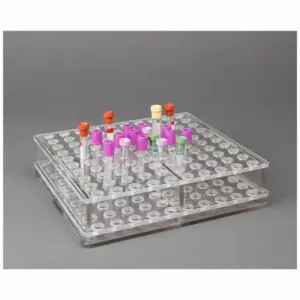 POLTEX BLDTUBE100 Blood Tube Carrier Rack, Holds 100 Test Tubes, Benchtop, 100 Compartments, PETG, Clear | CT7VRD 798L17