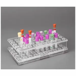 POLTEX BLDTUBE50 Blood Tube Carrier Rack, Holds 50 Test Tubes, Benchtop, 50 Compartments, PETG, Clear | CT7VRG 798L20