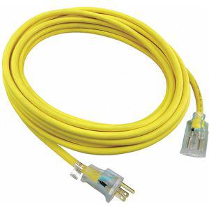POWER FIRST 52NY26 Lighted Extension Cord, 25 Feet Long, Max Amps 15, Number of Outlets 1, Yellow | CD3YYG