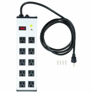 POWER FIRST 52NY34 Outlet Strip, 10 Outlets, 6 ft Cord Length, 15 A Max. Amps, Gray, NEMA 5-15P, Not Allowed | CT7WKC