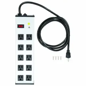 POWER FIRST 52NY34 Outlet Strip, 10 Outlets, 6 ft Cord Length, 15 A Max. Amps, Gray, NEMA 5-15P, Not Allowed | CT7WKC