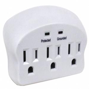 POWER FIRST 52NY48 Surge Protector Plug Adapter, White, 5-15R Connector, 5-15P Configuration | CH6KEZ