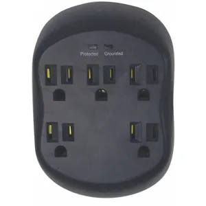 POWER FIRST 52NY49 Surge Protector Plug Adapter, Black | CD2HMB