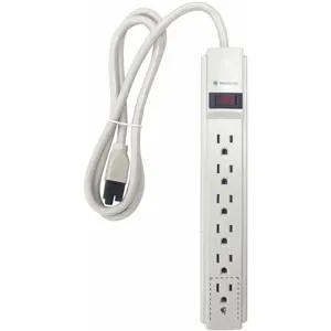 POWER FIRST 52NY52 4 ft. Surge Protector Outlet Strip, White, No. of Total Outlets 6 | CD2FJH