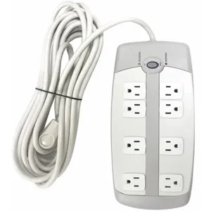 POWER FIRST 52NY53 Surge Protector Outlet Strip, 25 Feet, White, No. of Total Outlets 8 | CD3QXX