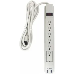 POWER FIRST 52NY54 6 ft. Surge Protector Outlet Strip, White, No. of Total Outlets 6 | CD2FJJ