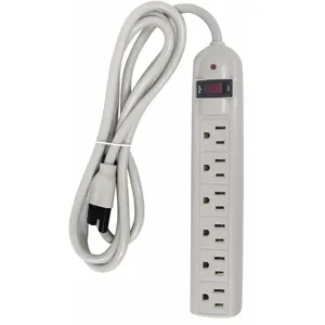 POWER FIRST 52NY55 6 ft. Surge Protector Outlet Strip, White, No. of Total Outlets 6 | CD2HMC