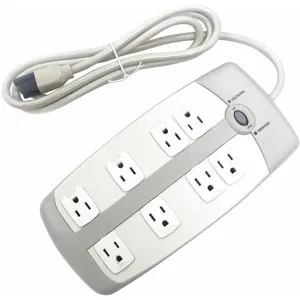 POWER FIRST 52NY57 6 ft. Surge Protector Outlet Strip, White, No. of Total Outlets 8 | CD2HMD