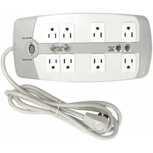 POWER FIRST 52NY59 6 ft. Surge Protector Outlet Strip, White, No. of Total Outlets 8 | CD2HME