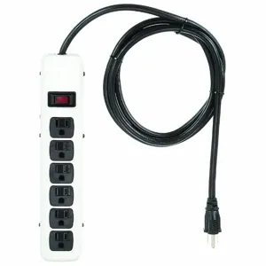 POWER FIRST 53XH89 Outlet Strip, 6 Outlets, 15.0 Max. Amps, 6 ft. Cord Length | CD2FXN