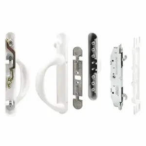 PRIME LINE C 1307 Patio Door Handle Set Latch, 3/16 Inch Bolt Hole Dia, Dull, 4 Pack Qty | CT7YMR 54FY47