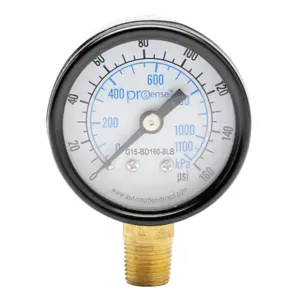 PROSENSE G15-BD160-8LB Mechanical Pressure Gauge, 1.5 Inch Dia., 0 To 160 Psig/0 To 1100 Kpa | CV7NRV