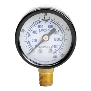 PROSENSE G15-BD200-8LB Mechanical Pressure Gauge, 1.5 Inch Dia., 0 To 200 Psig/0 To 1400 Kpa | CV7NRX