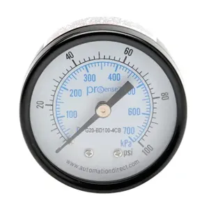 PROSENSE G20-BD100-4CB Mechanical Pressure Gauge, 2 Inch Dia., 0 To 100 Psig/0 To 700 Kpa, Black Steel Dry Case | CV7NTE