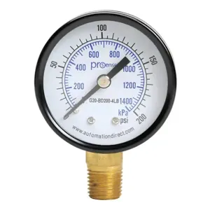 PROSENSE G20-BD200-4LB Mechanical Pressure Gauge, 2 Inch Dia., 0 To 200 Psig/0 To 1400 Kpa, Black Steel Dry Case | CV7NTK