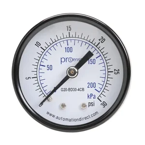 PROSENSE G20-BD30-4CB Mechanical Pressure Gauge, 2 Inch Dia., 0 To 30 Psig/0 To 200 Kpa, Black Steel Dry Case | CV7NTL