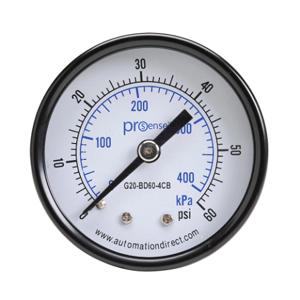 PROSENSE G20-BD60-4CB Mechanical Pressure Gauge, 2 Inch Dia., 0 To 60 Psig/0 To 400 Kpa, Black Steel Dry Case | CV7NTN