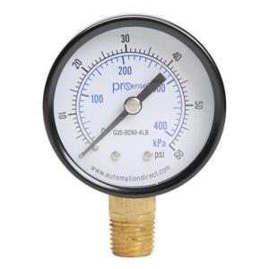 PROSENSE G20-BD60-4LB Mechanical Pressure Gauge, 2 Inch Dia., 0 To 60 Psig/0 To 400 Kpa, Black Steel Dry Case | CV7NTP