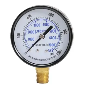 PROSENSE G25-BD1000-4LB Mechanical Pressure Gauge, 2.5 Inch Dia., 0 To 1000 Psig/0 To 7000 Kpa | CV7NTT