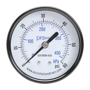 PROSENSE G25-BD60-4CB Mechanical Pressure Gauge, 2.5 Inch Dia., 0 To 60 Psig/0 To 400 Kpa, Black Steel Dry Case | CV7NUE