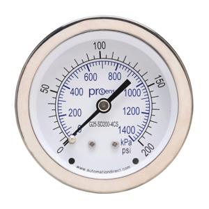 PROSENSE G25-SD200-4CS Mechanical Pressure Gauge, 2.5 Inch Dia., 0 To 200 Psig/0 To 1400 Kpa | CV7NUP