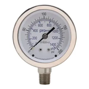 PROSENSE G25-SD200-4LS Mechanical Pressure Gauge, 2.5 Inch Dia., 0 To 200 Psig/0 To 1400 Kpa | CV7NUQ