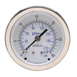 PROSENSE G25-SD30-4CS Mechanical Pressure Gauge, 2.5 Inch Dia., 0 To 30 Psig/0 To 210 Kpa | CV7NUT