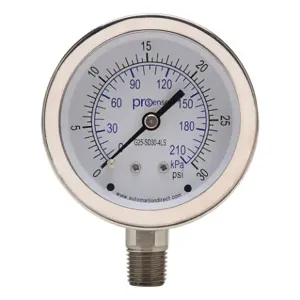 PROSENSE G25-SD30-4LS Mechanical Pressure Gauge, 2.5 Inch Dia., 0 To 30 Psig/0 To 210 Kpa | CV7NUU