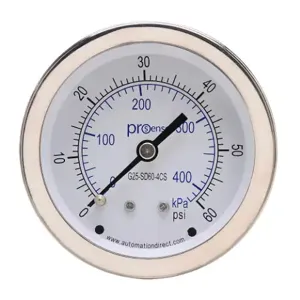 PROSENSE G25-SD60-4CS Mechanical Pressure Gauge, 2.5 Inch Dia., 0 To 60 Psig/0 To 420 Kpa | CV7NUW