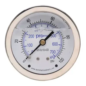 PROSENSE G25-SL100-4CB Mechanical Pressure Gauge, 2.5 Inch Dia., 0 To 100 Psig/0 To 700 Kpa | CV7NVD