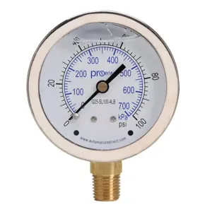 PROSENSE G25-SL100-4LB Mechanical Pressure Gauge, 2.5 Inch Dia., 0 To 100 Psig/0 To 700 Kpa | CV7NVF