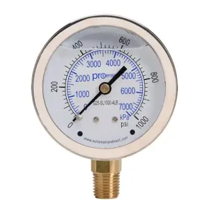 PROSENSE G25-SL1000-4LB Mechanical Pressure Gauge, 2.5 Inch Dia., 0 To 1000 Psig/0 To 7000 Kpa | CV7NVB