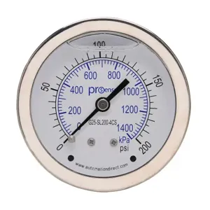 PROSENSE G25-SL200-4CS Mechanical Pressure Gauge, 2.5 Inch Dia., 0 To 200 Psig/0 To 1400 Kpa | CV7NVT