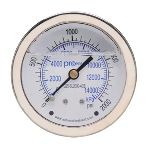 PROSENSE G25-SL2000-4CB Mechanical Pressure Gauge, 2.5 Inch Dia., 0 To 2000 Psig/0 To 14000 Kpa | CV7NVP